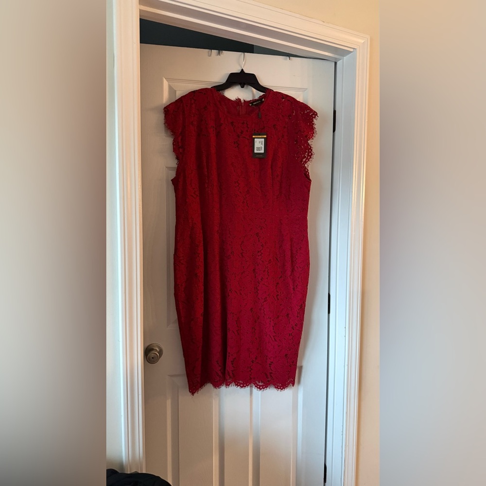 Brand New with Tag Red SHEIN MIUSOL Floral Full Lace Scallop Trim Dress